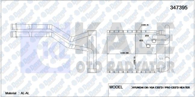 KALE 347395 Kalorifer Radyatoru Hyundai I30-Kia Ceed/Pro Ceed 1.4 1.6 2.0 1.6/2.0crdi 07>12 [Brazing] [Al/Al] [150x200x26]